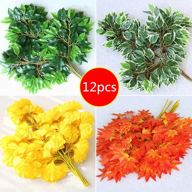 

Maple Leaf Ginkgo Leaf Artificial Flower Plant Wall Decoration Plastic Green Leaf Rattan Fake Flower Branch Wedding Decoration