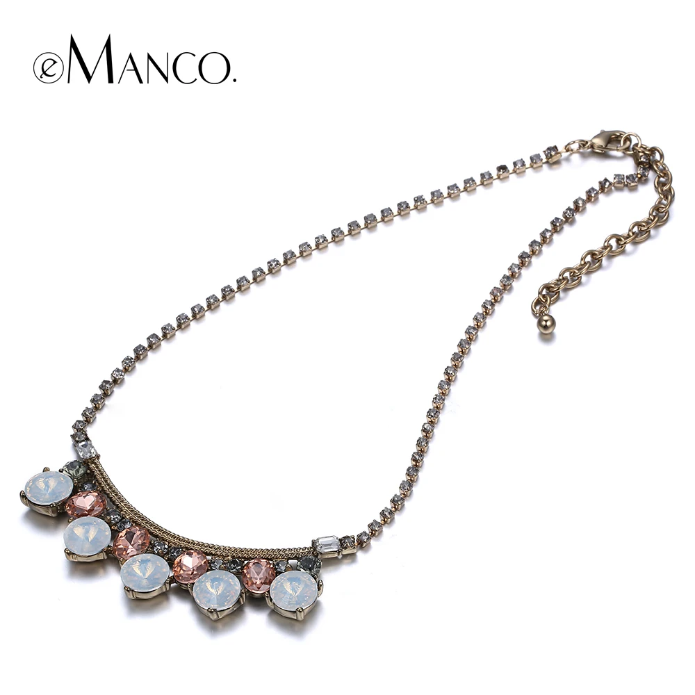 eManco Rhinestone chain necklace collar women new summer arrivals opal crystal pendant choker NL13153