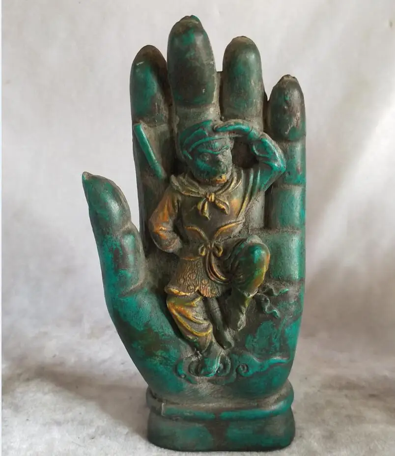 

High 16CM !!! Art Collection Chinese Old Green Stone Carving Monkey King in Buddha's hands Statue,Home decoration Sculpture