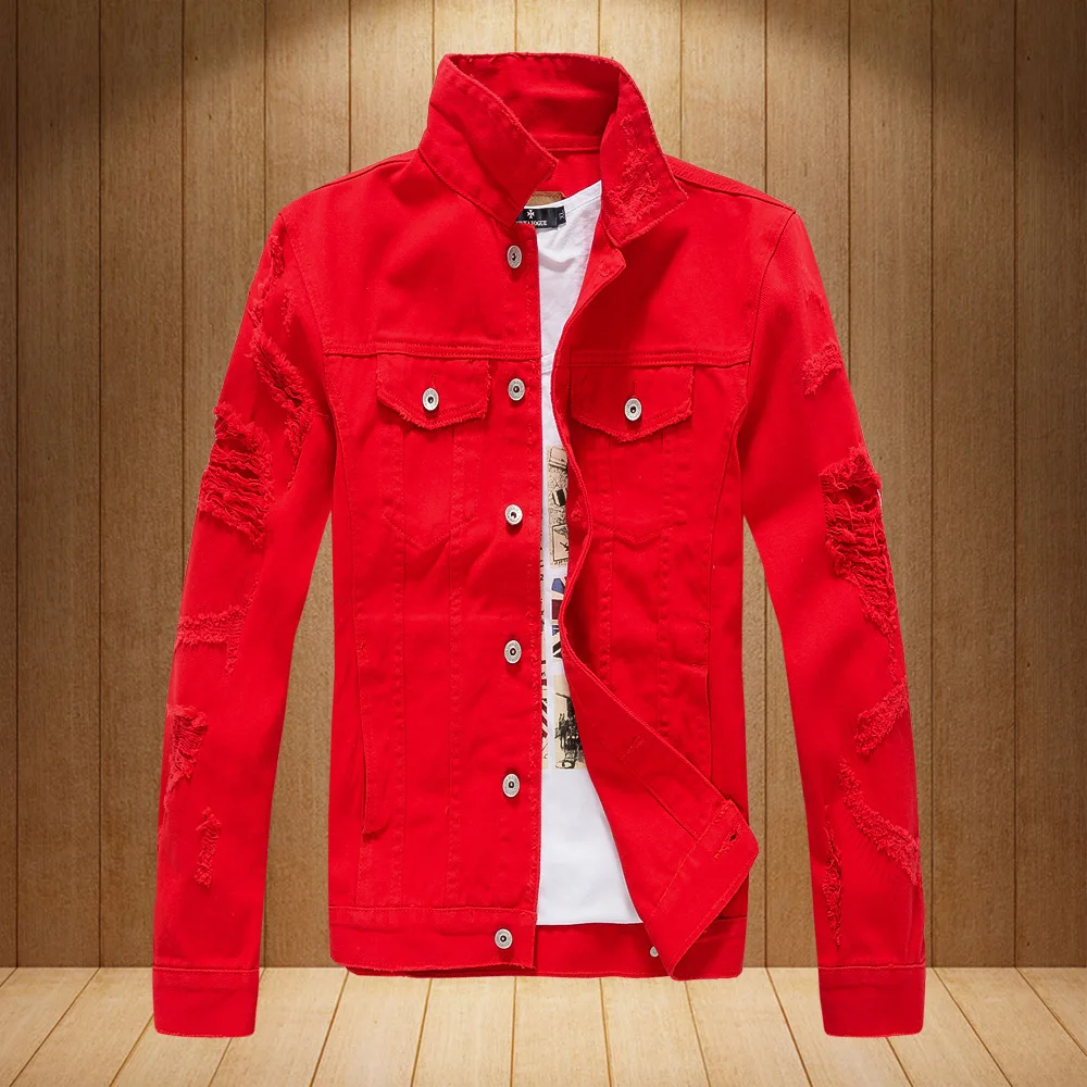 red jean jacket