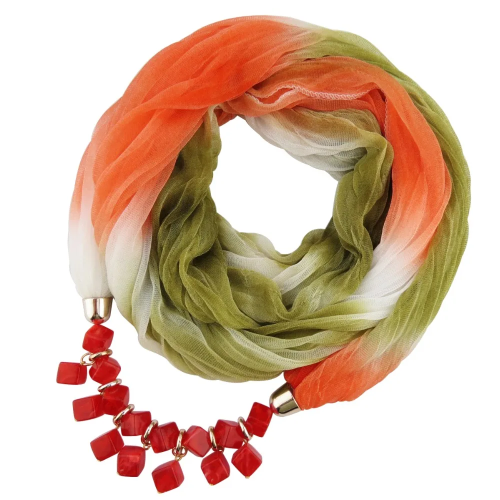

2018 Trendy Pendant Scarves for Women Gradient Color Neck Collar Ring Fashion Necklace Scarves Resin Beaded Neckerchief