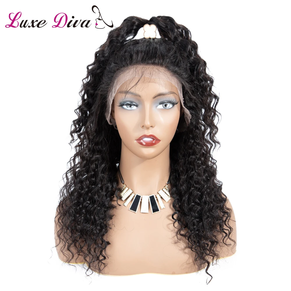 LUXE DIVA Indian Hair Deep Wave Wig 360 Lace Frontal Wigs For Black