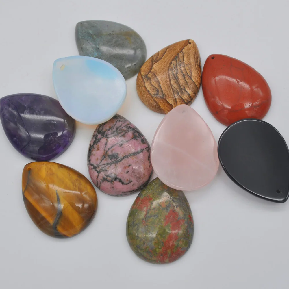 

Natural 40x30MM Mixed Stone Bead Teardrop CAB Cabochon Hole Jewelry GEM Pendant 10PCS