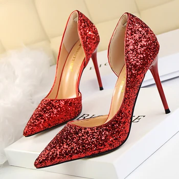 

Women Pumps Sexy Women Shoes For Wedding Party Heels Shining High Heels Fashion Ladies Pumps Bride Sapato Feminino 868-8