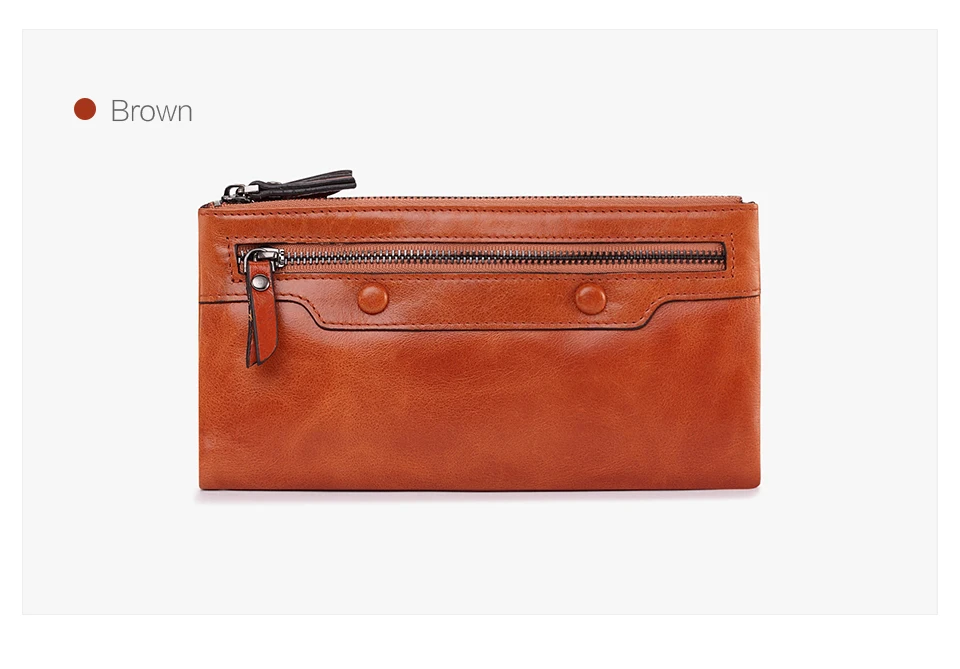 Jamarna Women Wallets Wallet Female Leather Natural Double Zipper Wallet Women Red Coin Purse Card Holder Oil Wax               1_18