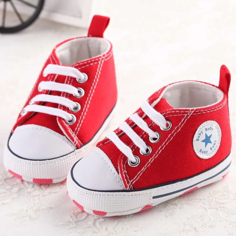 Nuevos zapatos deportivos de lona para bebés recién nacidos niños niñas primeros caminantes infantiles niño suave suela zapatillas de deporte para 0-18 m Nuevos zapatos deportivos de lona para bebés recién nacidos niños niñas primeros caminantes infantiles niño suave suela zapatillas de deporte para 0-18 m