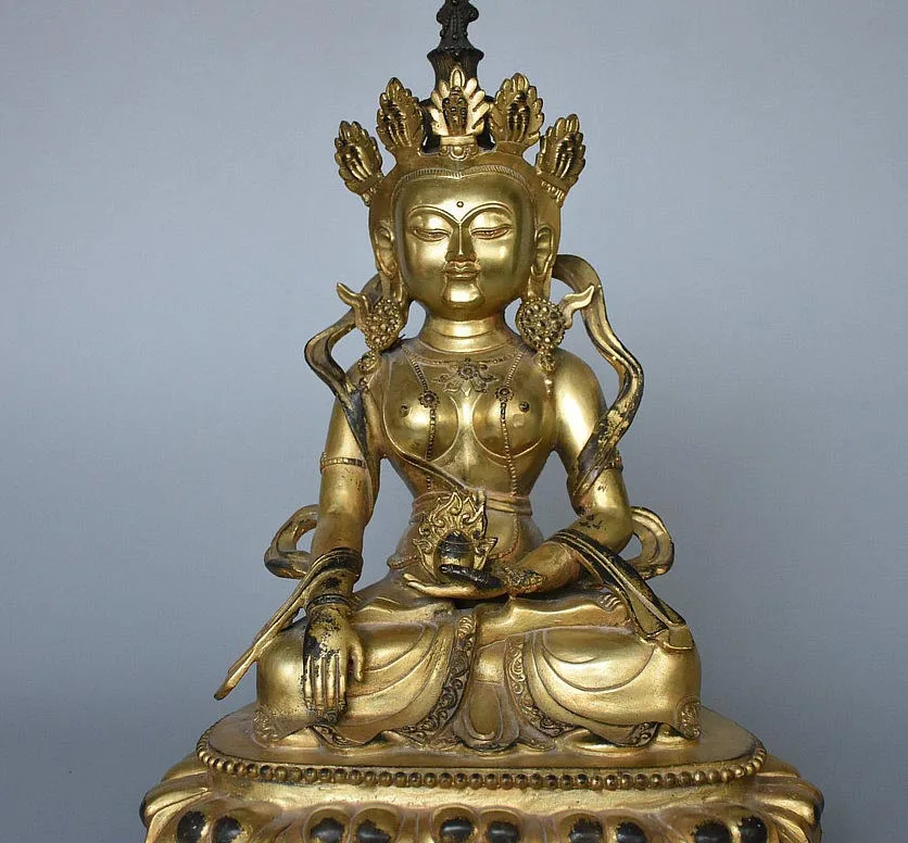 

12 Old Tibet Buddhism Monastry Bronze Gilt Ksitigarbha Bodhisattva Buddha Statue