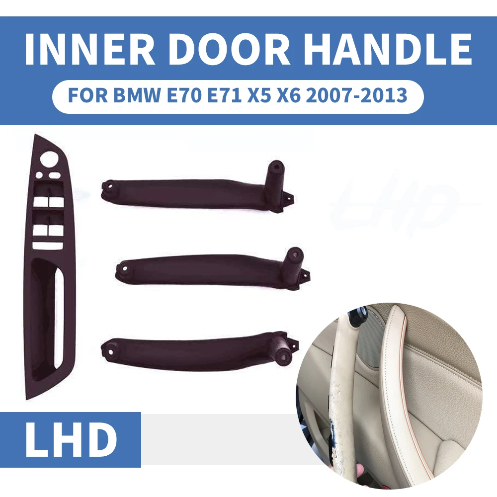 

4PCS LHD Mocha Car Front Rear / Left Right Interior Door Handle Inner Panel Pull Trim Cover Armrest For BMW E70 E71 X5 X6 07-13