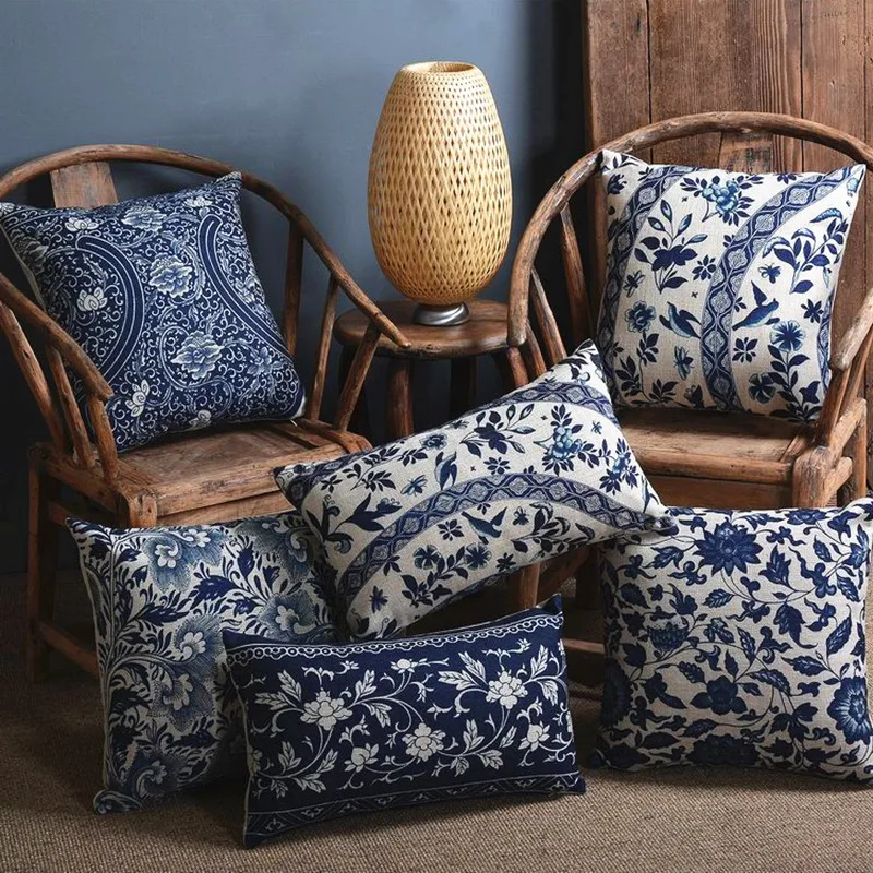 

Blue porcelain Pattern China Flower Decorative Pillow /Linen cotton sofa cushion /Car throw pillows