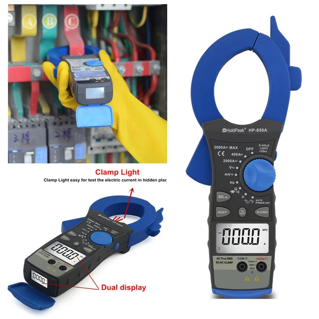 

HoldPeak HP-850A True rms 2000A Auto Ranging Clamp Multimeter free shipping