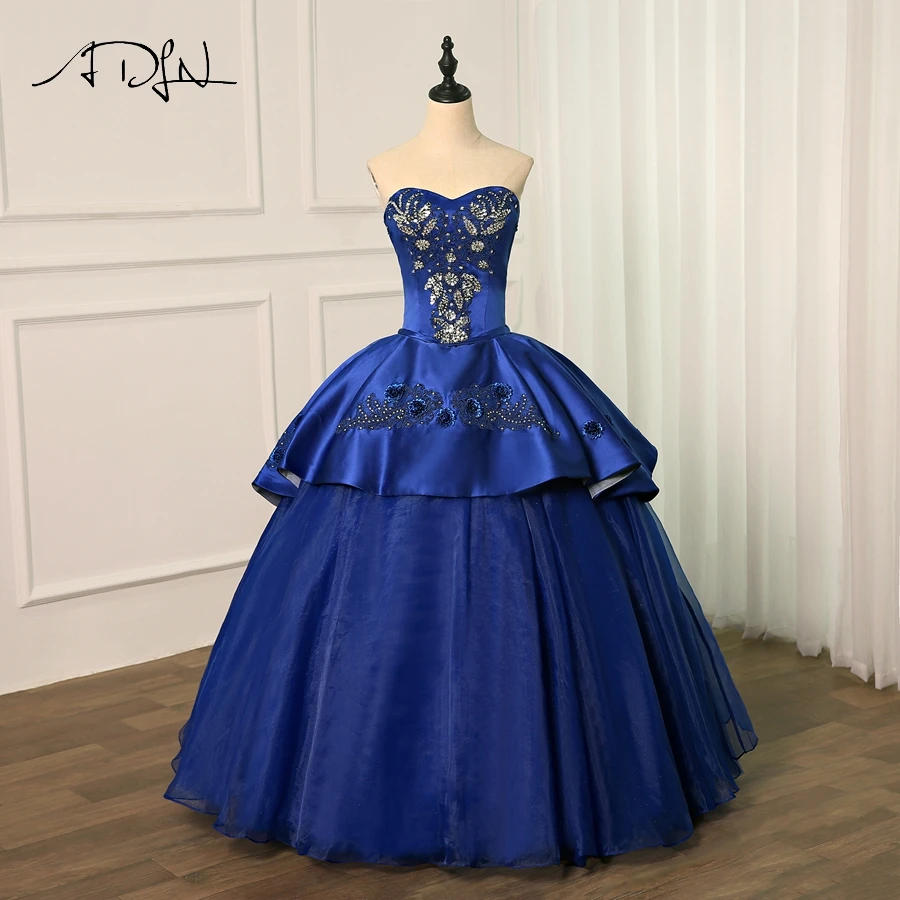 

ADLN Elegant Royal Blue Sweet 15 Dresses Sleeveless Sweetheart Quinceanera Dresses Ball Gown Long Vestidos De Quinceanera