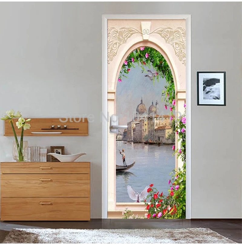 Европейский стиль 3D стерео Арка водянистый город картина маслом наклейка на дверь современный креативный DIY украшение двери плакат водонепроницаемый Декор