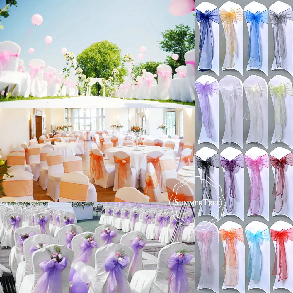 

100pcs/pack 275cm Sheer Organza Chair Sashes Bow Cover Wedding party Xmas Birthday Shower Decoration