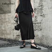 Cakucool Темно-черные юбки нормкор Дизайн длинная юбка Японии Стиль труба юбка Сексуальная Элегантный тонкий русалка юбки