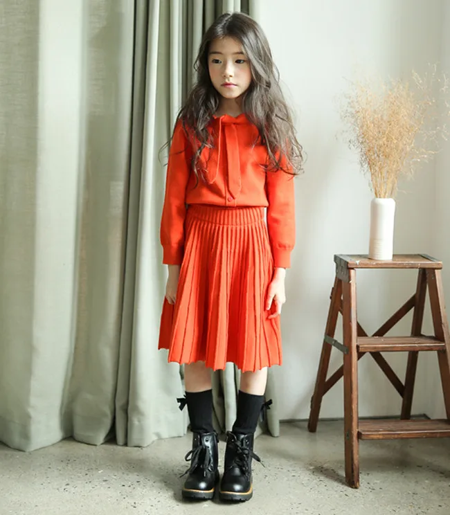 Вязаный кардиган с расклешенными юбками для девочек от 4 до 14 лет комплекты из 2 предметов детские модные оранжевые комплекты одежды