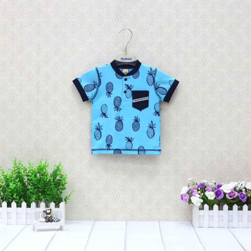 Летние футболки из чистого хлопка с круглым вырезом для мальчиков и девочек; одежда для малышей; топы для детей; одежда с короткими рукавами - Цвет: Синий