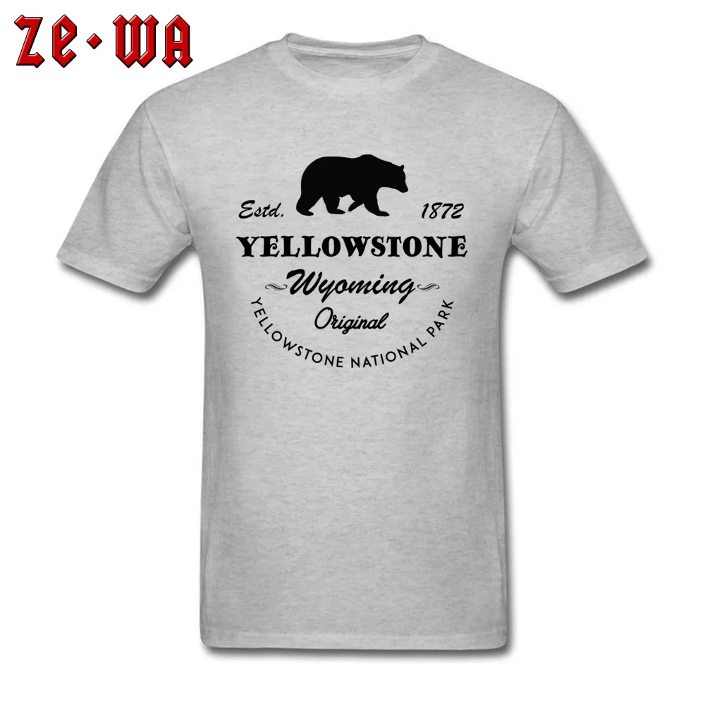 cosie 100% Cotton Fabric Tshirts for Men Short Sleeve Classic Tops T Shirt Funky Summer Round Collar T-shirts Birthday Yellowstone National Park Wyoming Original Bear grey