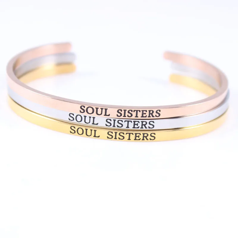 Soul Sisters Cuff Bracelet Silver 316l Stainless Steel Engraved Soul Sisters Cuff Bracelet Silver 316l Stainless Steel Engraved Positive Inspirational Quote Mantra Bangle For In Bangles From Jewelry