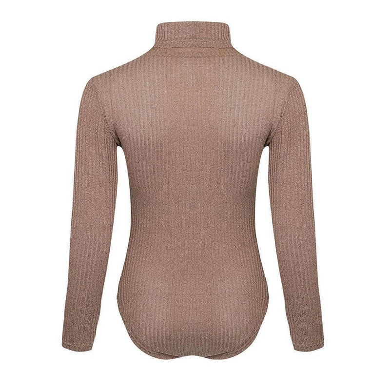 Women's Slim Bodysuits 2019 Autumn Winter Khaki Gray Green Body Suits Female Turtleneck Skinny Long Sleeve Knitted Tops Jumper