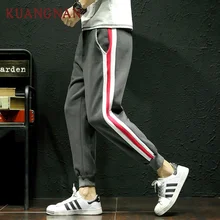 KUANGNAN Красный Полосатый уличная дамские шаровары для мужчин Jogger хип хоп брюки для девочек одежда джоггеры мотобрюки мужские брюки повседневные 5XL