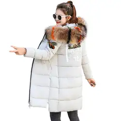 Меховое пальто с капюшоном с принтом сзади хлопковая стеганая куртка пальто женское 2018 Новая модная зимняя куртка Женская Толстая длинная