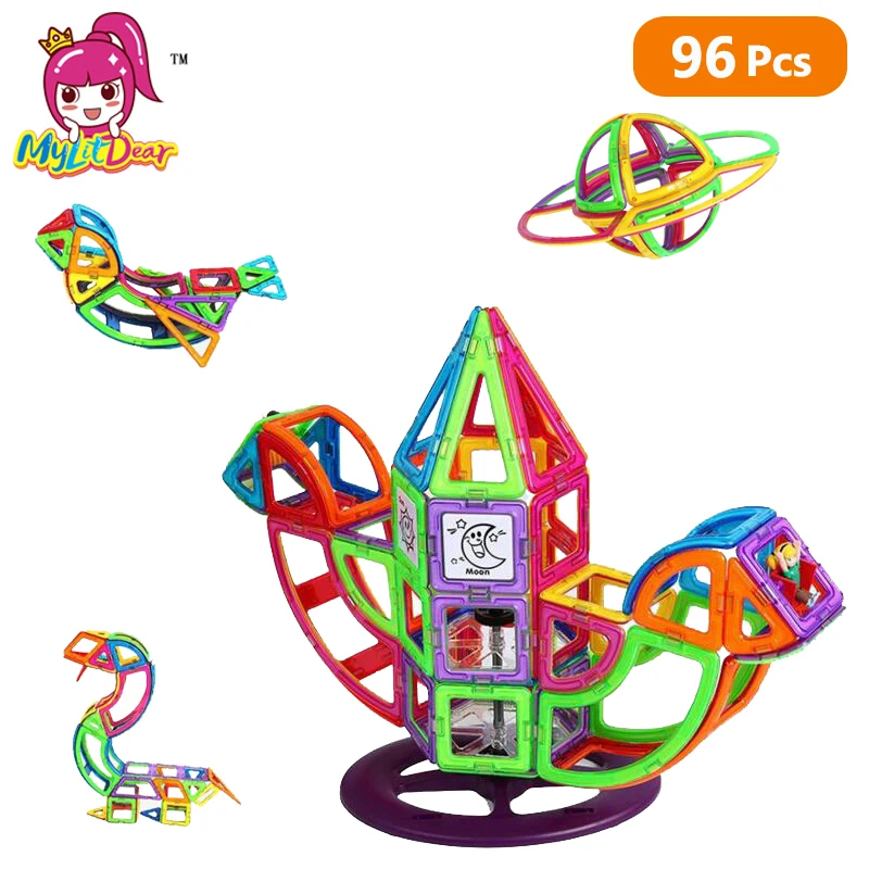 Mylitdear Magnetic Designer 96Pcs Normal Magnet Building Tiles Kits Construction Blocks Set Educational Toys Perfect for