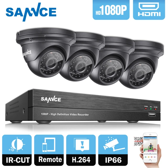 SANNCE 8CH 2MP 1080P HD DVR AHD Surveillance Kit 4PCS 1080P 2MP Dome Home Security Camera CCTV System Ovif