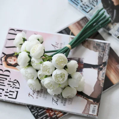 Искусственные шелковые цветы 27 головок Чай букет из роз для свадьбы невесты ручной связанный букет ДОМА отельный Настольный Декоративные искусственные цветы "сделай сам" - Цвет: white