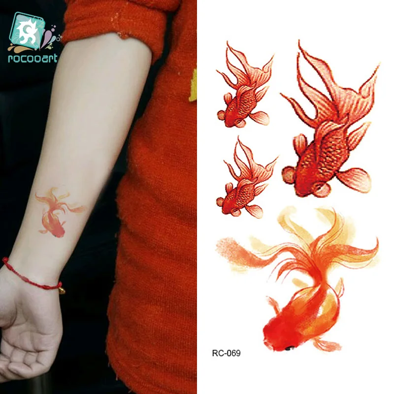 

Rocooart RC-069 Fashion Temporary Tattoo Stickers Beauty Body Art Golden Fish Taty Tattoo Water Transfer tatuaje for Sleeves