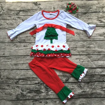

christmas clothes Fall suit girls xmas tree Outfit girl boutique clothing ruffle pants long sleeve baby girl christmas outfits