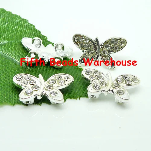 

free shipping 12x18mm silver colour butterfly shape rhinestone connection beads with 4 hole clasp 50pcs/lot R118