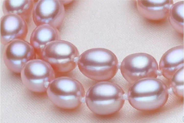 

18"8.5X10mm Natural south sea genuine LAVENDER drop pearl necklace AAAA