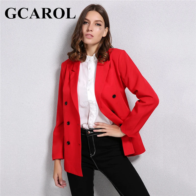 GCAROL New Arrival Spring Autumn Women Blazer Double-Breasted Button Notched Collar OL Work Office Suits Outwear