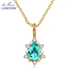 Lamoon 14 К желтый позолоченный кулон Цепочки и ожерелья для Для женщин слезу сократить 1ct натуральные Апатит 925 стерлингов Серебряные ювелирные изделия lmni023
