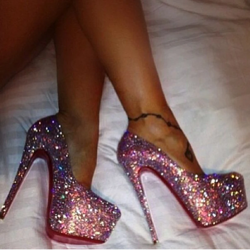 Original Intention Stylish Pumps Platform Women Glitter Super High Heels Round Toe Pumps Shoes Woman Ladies Party Large Size 20
