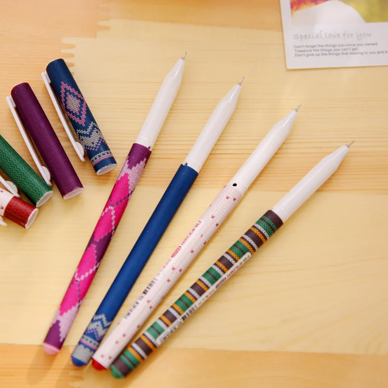 48 pcs/Lot Vintage Fabric pattern gel Pen 0.35mm black ink pens Korean