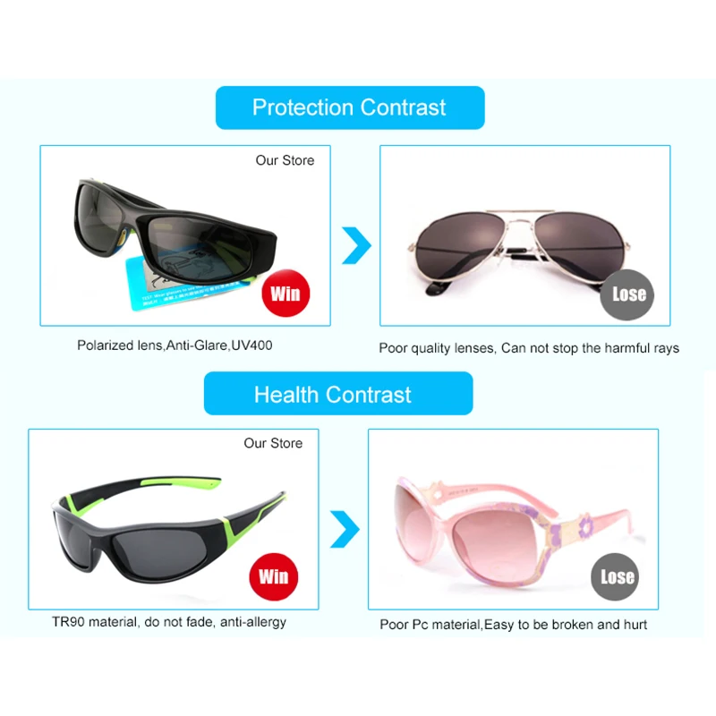 Kids Polarized Sunglasses for Safety Flexible Rubber JIANGTUN polarized sunglasses