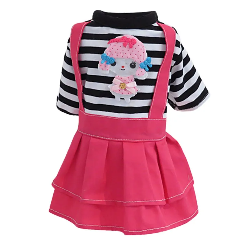 

Teddy Clothing Spring Summer Dot Puppy Dress Pink Stripe Cartoon Pet Skirt Clothes For Dog