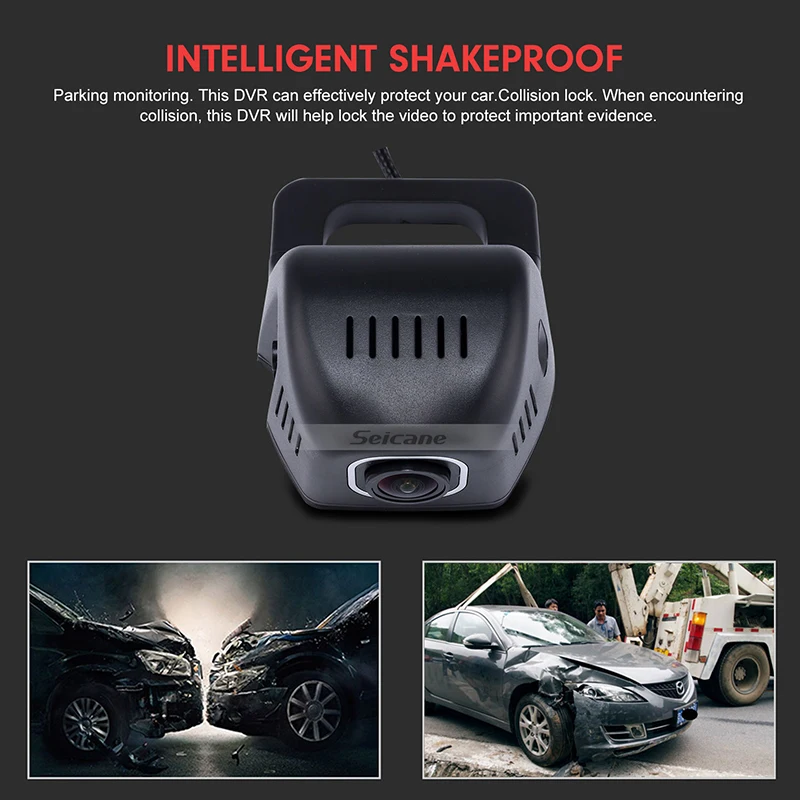 US $51.79 Seicane Universal Hidden HD 170 Degree Wide Angle Car Video Recorder WIFI GPS Trajectory Parking Monitoring with rear camera