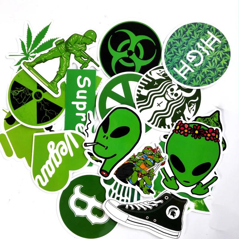 20 Pieces lot Green Style Stickers For Car Laptop Bicycle Luggage Skateboard Motorcycle Refrigerator Decal font