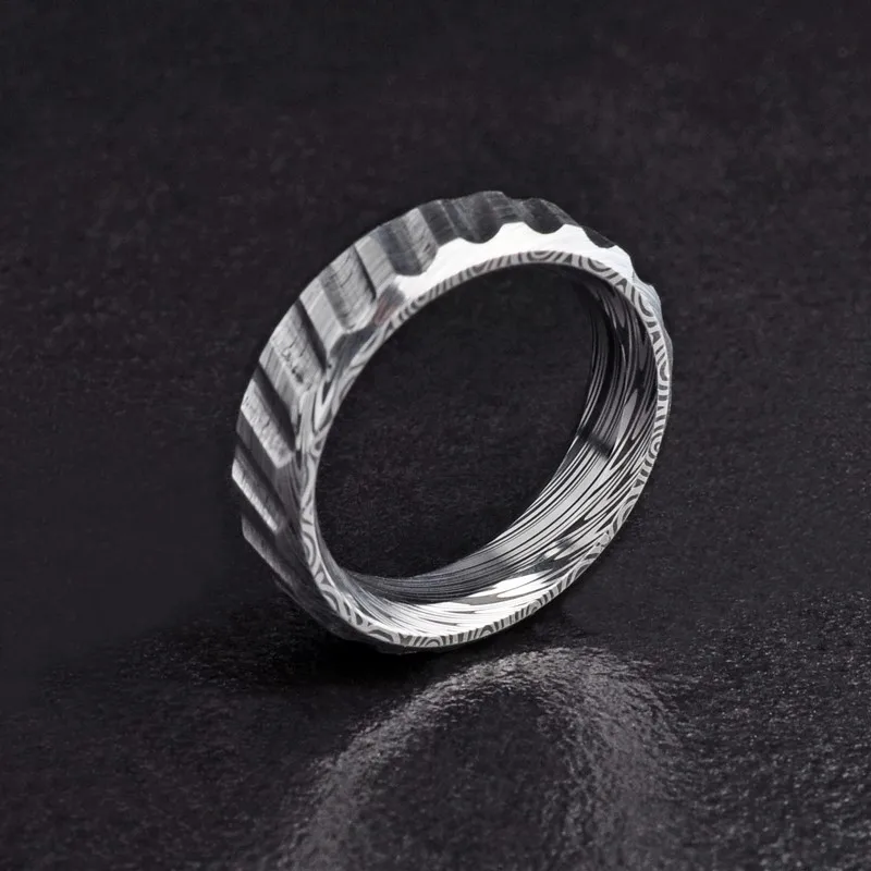 19 мм кольцо с рисунком пламени, металлическое изысканное кольцо EDC, дамасская сталь, устойчивое к царапинам, кольцо для предотвращения ржавчины