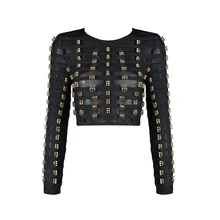 Новинка черно-белое Бандажное бюстье кроп-топы с бретельками, модные роскошные вечерние высокого качества из бисера HL179