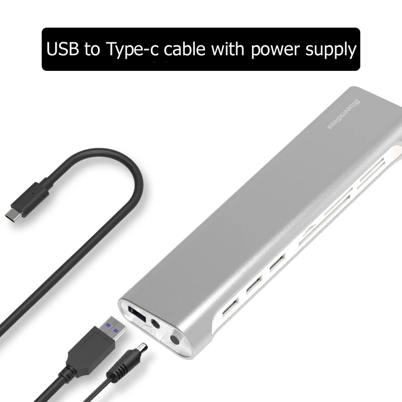 Оптовая продажа 3 * USB3.0 Multi-концентратор с TF/SD/CF/MS/XD 5in1 кардридер с USB к Тип-C кабель металлический корпус с зарядное устройство