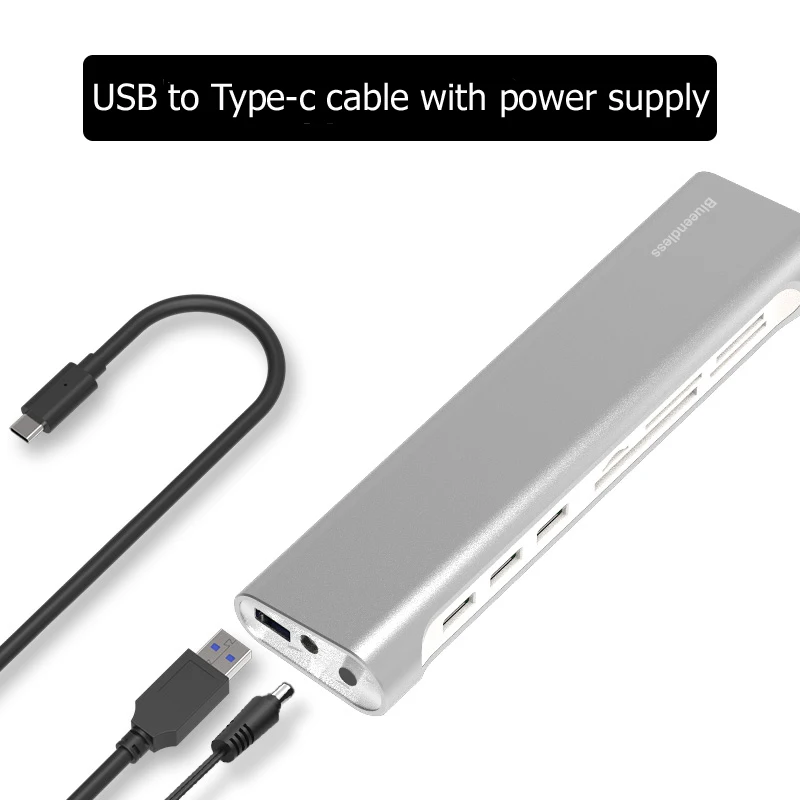

wholesale 3*USB3.0 multi-HUB with TF/SD/CF/MS/XD 5in1 cardreader with usb to Type-C cable metal case with power charger