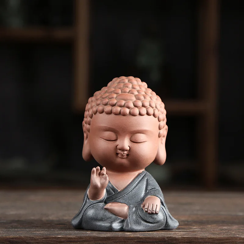 Дзен тафагата чайник с узорами керамический фиолетовый; песок маленький монах статуи Будды домашние декоративные предметы современные миниатюрные фигурки