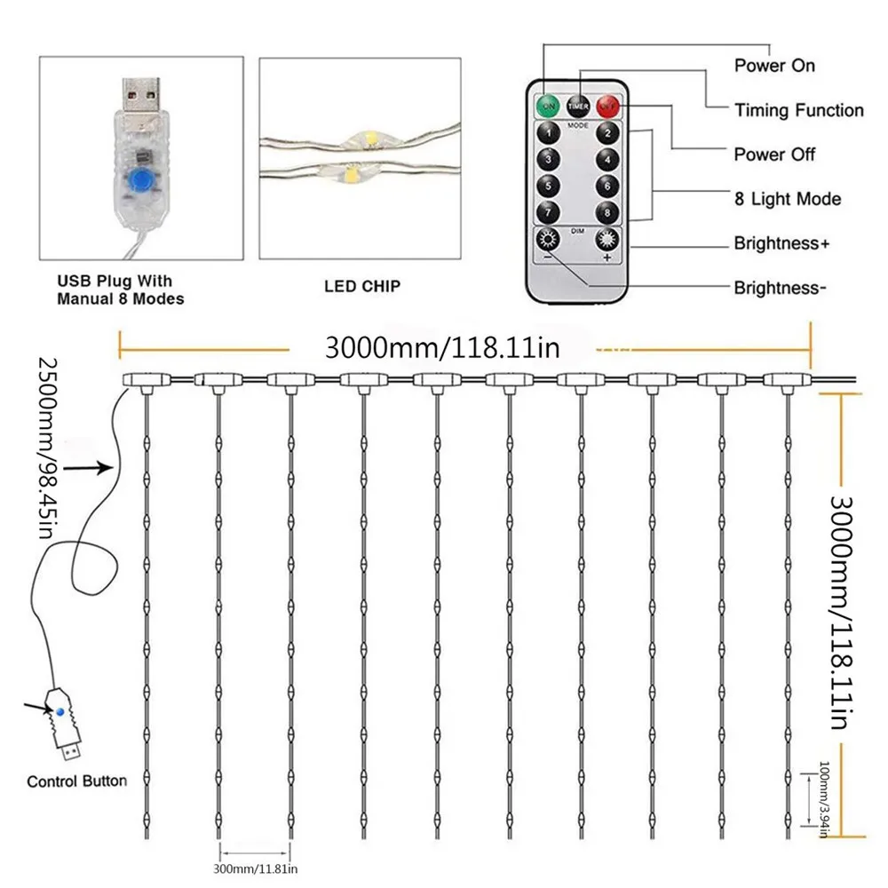 3*3 метра 300 занавески 8 режимов Usb Пульт дистанционного Управления медный провод лампы мягкие занавески s Звездные огни Светодиодные небольшие гирлянды