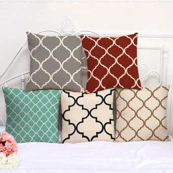 

Hot Red Gray Geometric Print 18" Cotton Linen Sofa Decorative Throw Cushion Cover Home Decor Mediterranean Style Pillow Case