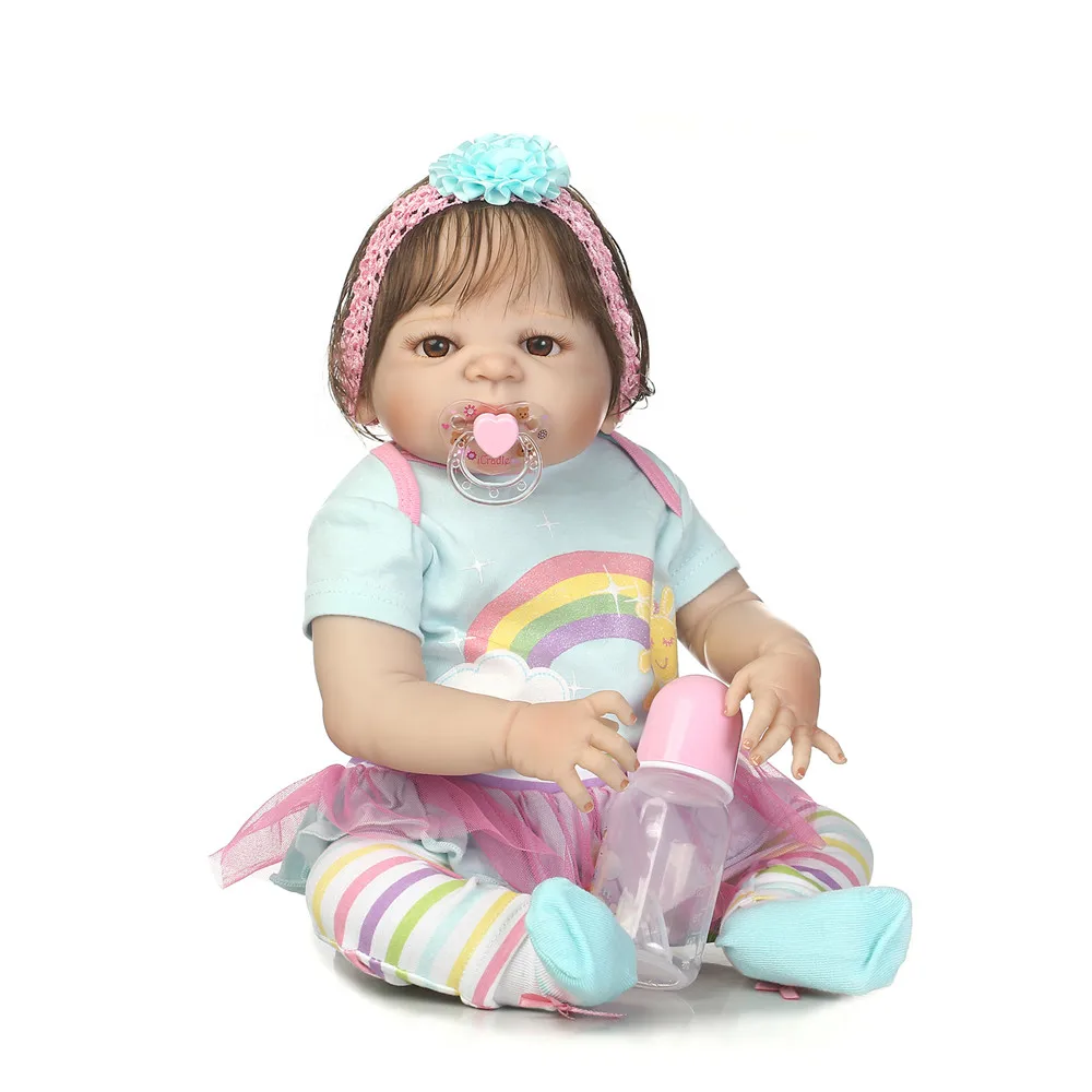 

NPK rooted new hair bebe doll dolls toys 23" full body silicone baby girl dolls for kids gift boneca reborn silicone completa
