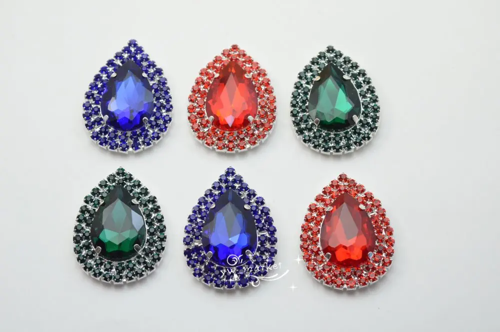 

10 pcs Costume Dress Tear Drop AB Rhinestone Applique Button Sewing On Decoration sewing A519