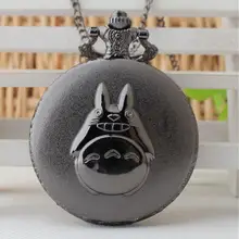 Милые Черные японская анимация медальон Тоторо карманные часы цепочки и ожерелья цепи Античная кварцевые Дети Обувь для мальчиков подарок pocke часы